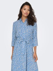 JDY Blue Ditsy Floral Printed Midi Shirt Dress - Image 2 of 5