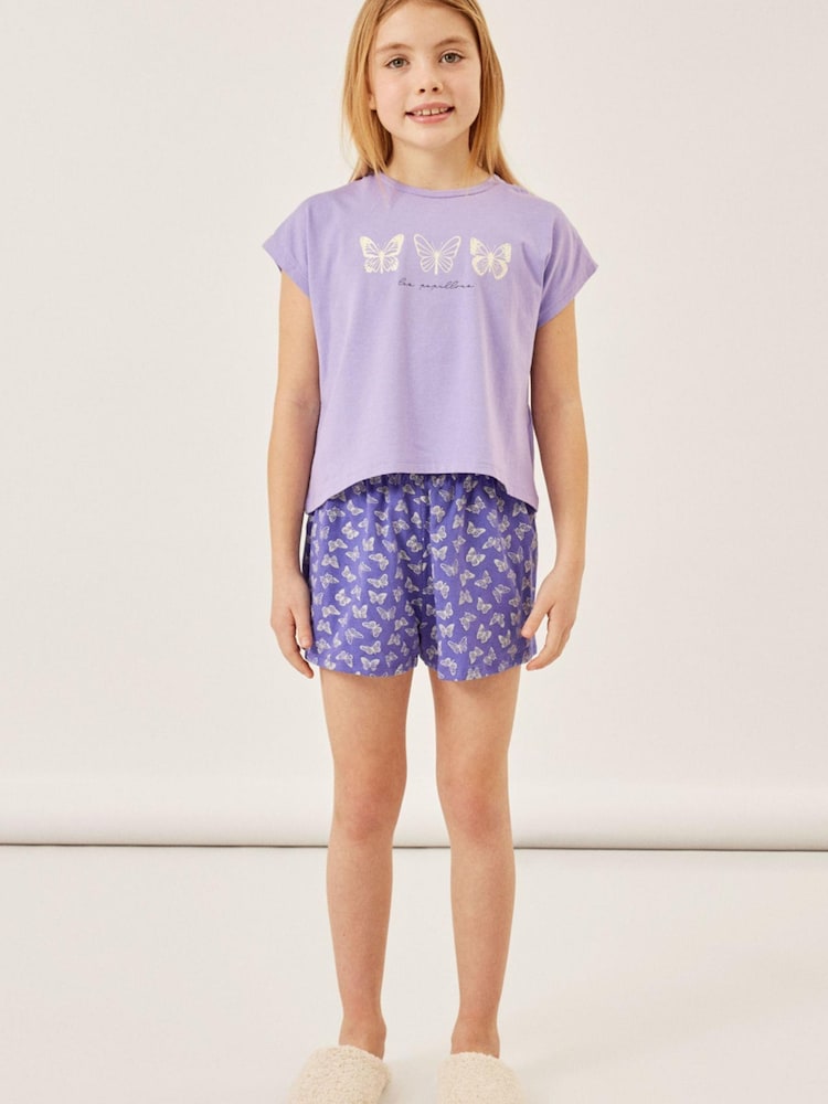 Name It Purple Butterfly Short Sleeve Printed PJ Set - Image 1 of 5