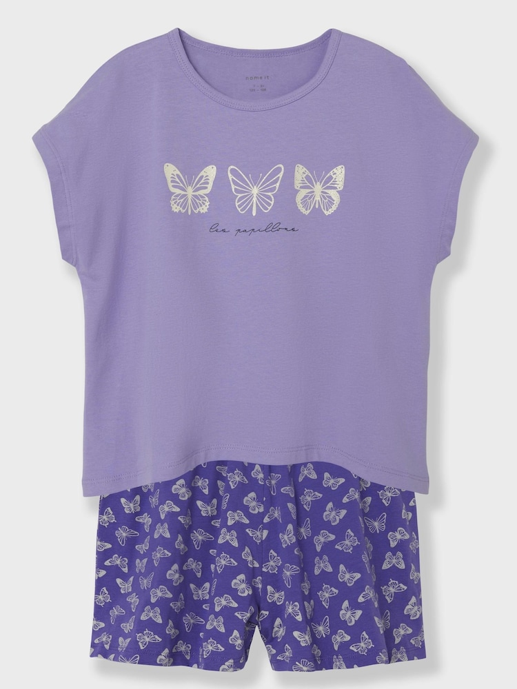Name It Purple Butterfly Short Sleeve Printed PJ Set - Image 2 of 5