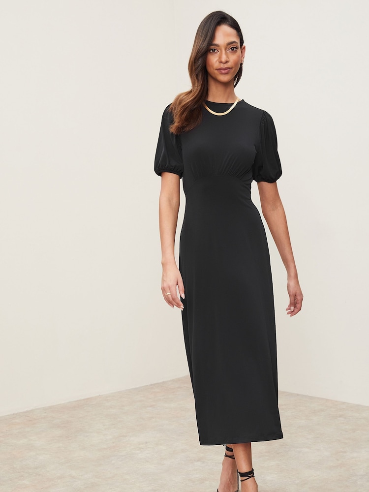 Lipsy Black Jersey Puff Short Sleeve Underbust Midi Dress - Image 1 of 4