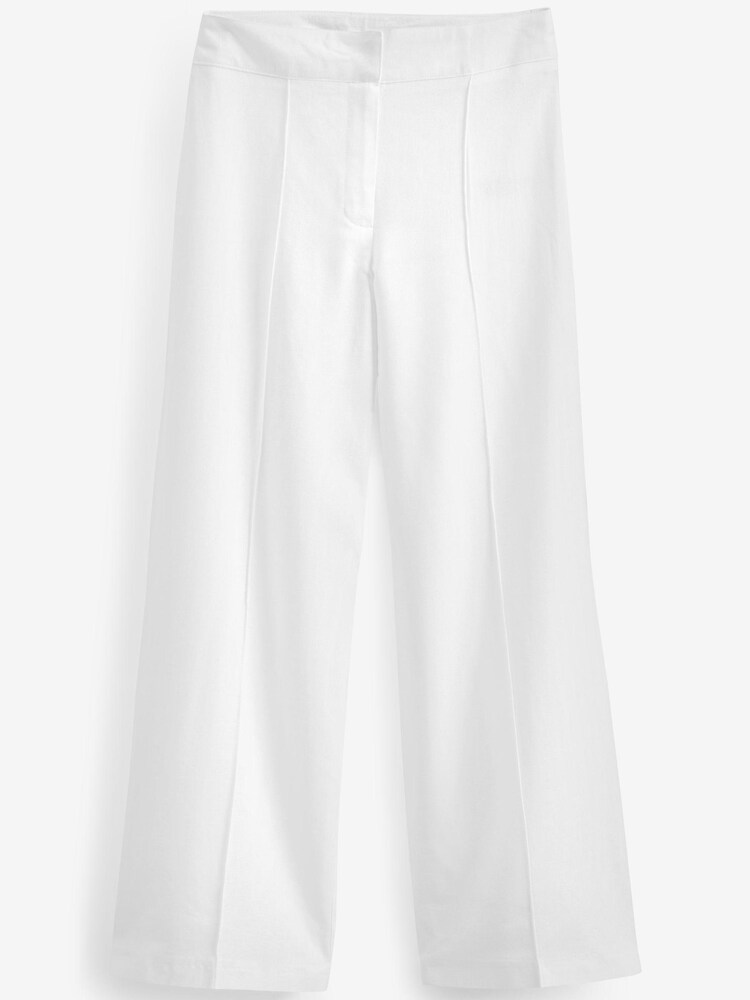 PixieGirl Petite White Wide Leg Linen Trousers With A Touch Of Linen - Image 3 of 3 PixieGirl Petite White Wide Leg Linen Trousers With A Touch Of Linen - Image 3 of 3