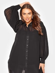 Yours Curve Black London Pleat Sleeve Shirt - Image 1 of 4