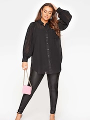 Yours Curve Black London Pleat Sleeve Shirt - Image 2 of 4