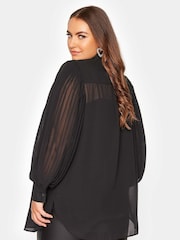 Yours Curve Black London Pleat Sleeve Shirt - Image 3 of 4