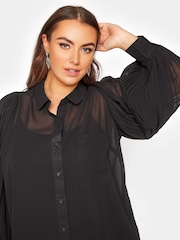 Yours Curve Black London Pleat Sleeve Shirt - Image 4 of 4