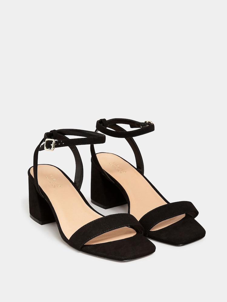 Yours Curve Black Wide FIt Extra-Wide Fit Mid Block Heel Two Strap Sandal - Image 2 of 5