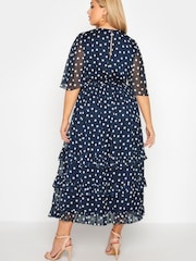 Yours Curve Blue London Ruffle V-Neck Dress - Image 3 of 4