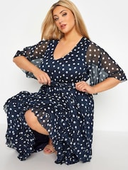Yours Curve Blue London Ruffle V-Neck Dress - Image 4 of 4