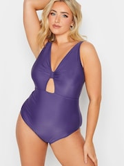 Yours Curve Purple Knot Front Keyhole Tummy Support Swimsuit - Image 1 of 5