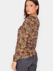Long Tall Sally Black Ditsy Floral Print Ruched Long Sleeve Top - Image 4 of 5