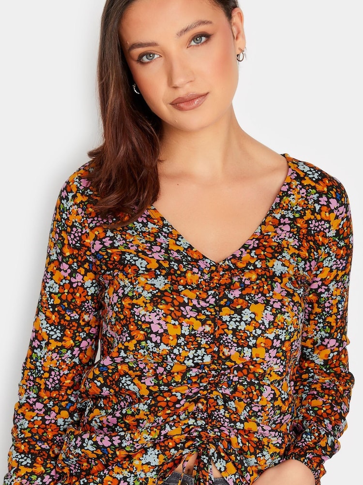 Long Tall Sally Black Ditsy Floral Print Ruched Long Sleeve Top - Image 5 of 5