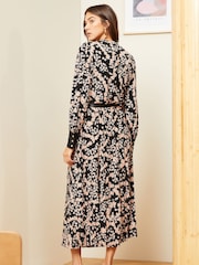 Love & Roses Black Floral High Neck Jersey Pleated Midi Jersey Dress - Image 3 of 4