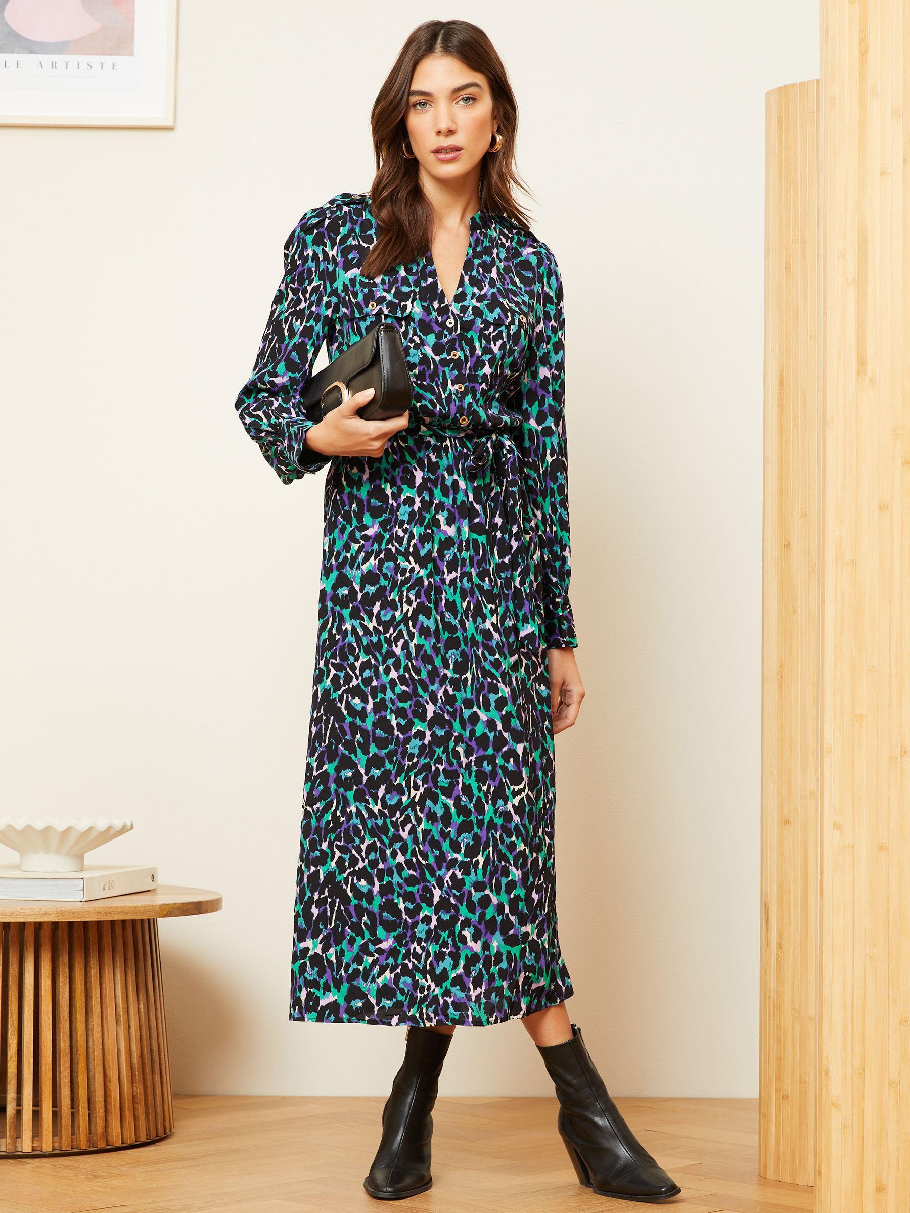 Buy Love Roses Blue Animal Printed V Neck Belted Shirt Dress from Next Luxembourg