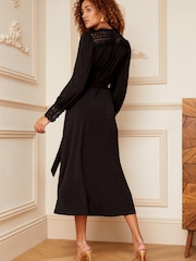Love & Roses Black Jersey Wrap Long Sleeve Midi Dress - Image 3 of 4