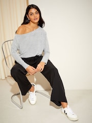 Friends Like These Grey Soft Cosy Jersey Slash Neck Long Sleeve Tunic Top - Image 2 of 4