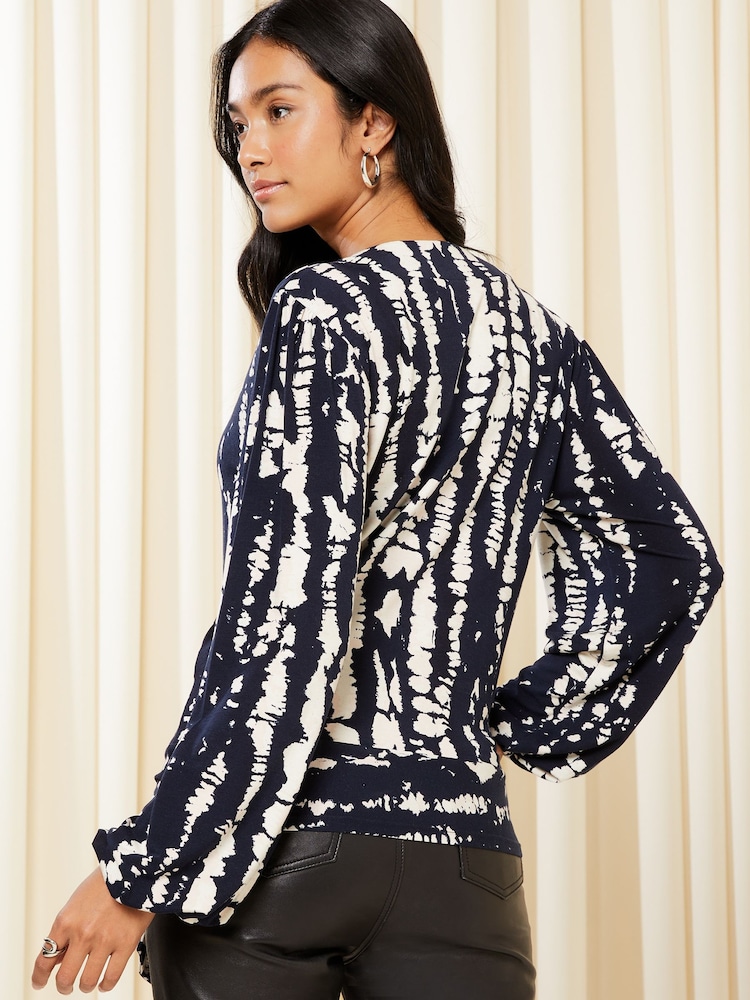 Friends Like These Grey Tie Dye Long Sleeve Jersey Wrap Top - Image 4 of 4