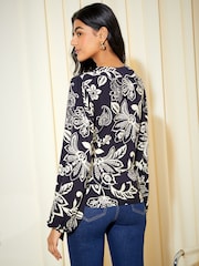 Friends Like These Blue Paisley Long Sleeve Jersey Wrap Top - Image 2 of 4