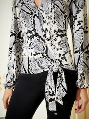 Friends Like These Black/White Snake Animal Long Sleeve Jersey Wrap Top - Image 2 of 4