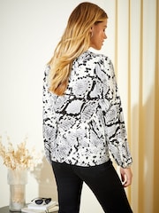 Friends Like These Black/White Snake Animal Long Sleeve Jersey Wrap Top - Image 4 of 4