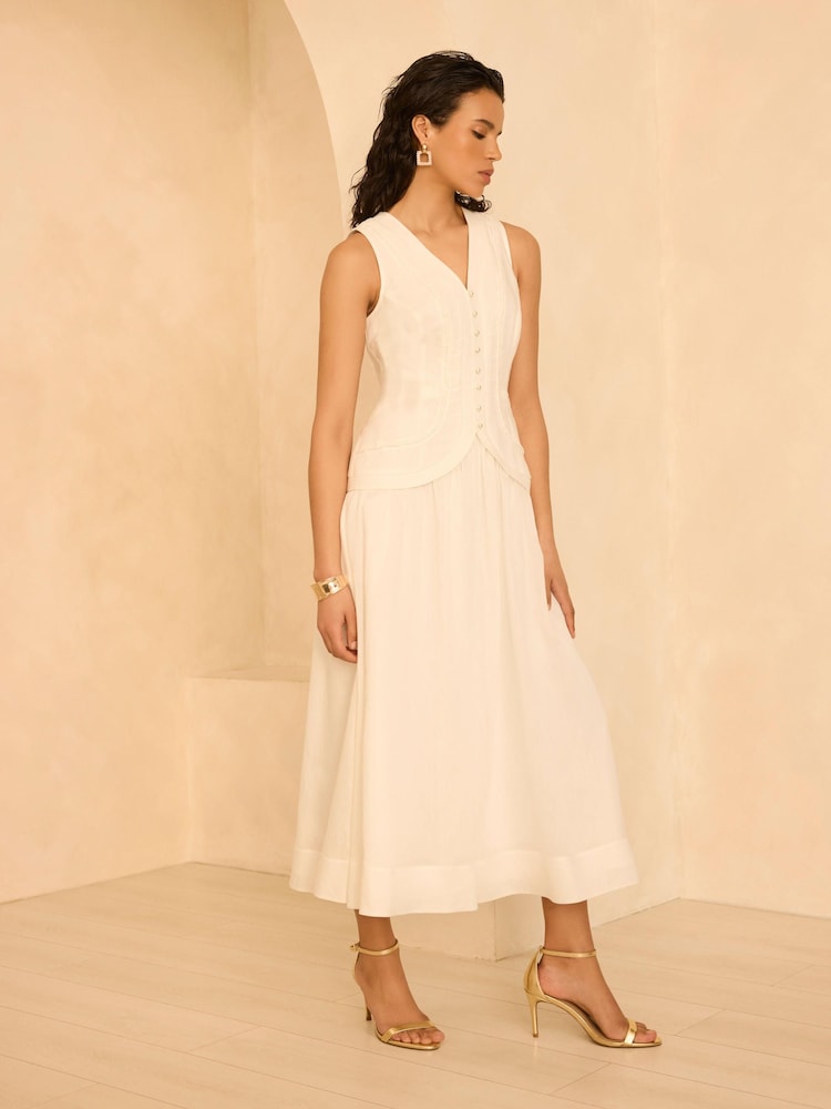 Mint Velvet White Linen Blend Waistcoat Midi Dress - Image 1 of 8