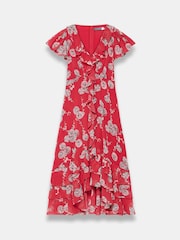 Mint Velvet Red Floral Print Ruffle Midi Dress - Image 5 of 6