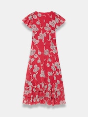 Mint Velvet Red Floral Print Ruffle Midi Dress - Image 6 of 6
