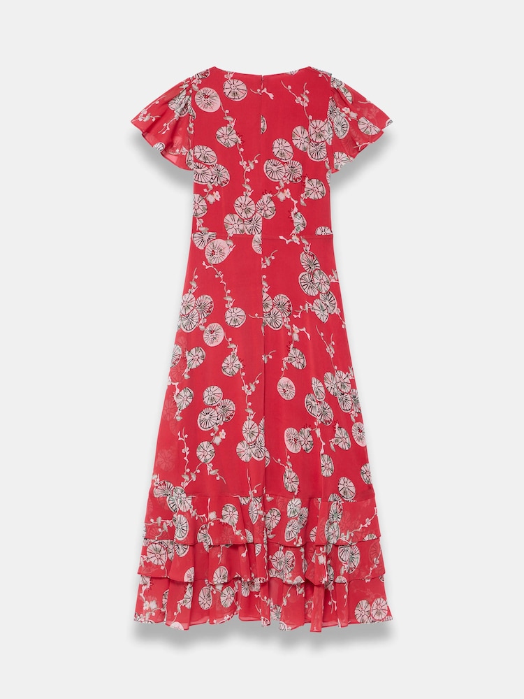 Mint Velvet Red Floral Print Ruffle Midi Dress - Image 6 of 6 Mint Velvet Red Floral Print Ruffle Midi Dress - Image 6 of 6