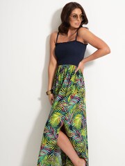 Pour Moi Navy Blue Fern Petite Removable Straps Shirred Split Maxi Dress - Image 1 of 5