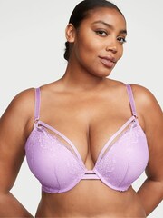 Victoria's Secret Silky Lilac Purple Fishnet Lace Plunge Push Up Bra - Image 1 of 4