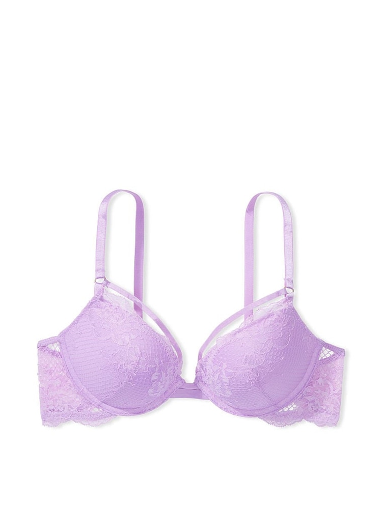 Victoria's Secret Silky Lilac Purple Fishnet Lace Plunge Push Up Bra - Image 4 of 4