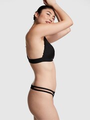 Victoria's Secret PINK Pure Black Embroidery Strappy Lace Thong Knickers - Image 2 of 3
