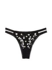 Victoria's Secret PINK Pure Black Embroidery Strappy Lace Thong Knickers - Image 3 of 3