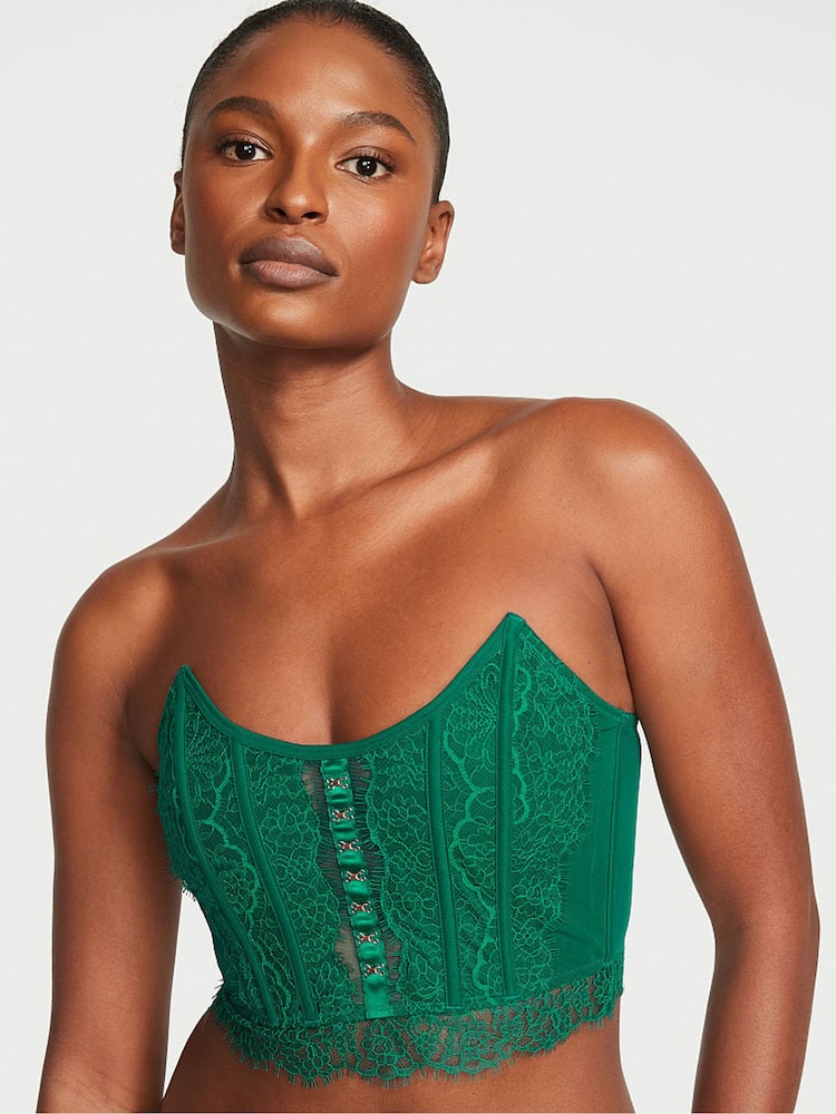 Victoria's Secret Spruce Green Lace Corset Strapless Corset Top - Image 2 of 5 Victoria's Secret Spruce Green Lace Corset Strapless Corset Top - Image 2 of 5