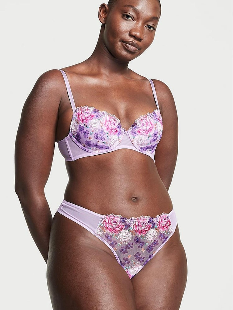 Victoria's Secret Jasmine Purple Embroidered Thong Knickers - Image 1 of 1