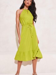 Lipsy Green Jersey Halter Keyhole Belted Midi Dress - Image 1 of 4