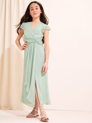 Lipsy Sage Green Flutter Sleeve Occasion Maxi Dress - Teen - Image 1 of 4