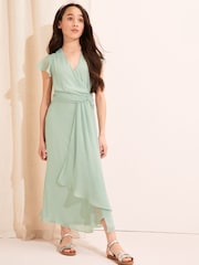 Lipsy Sage Green Flutter Sleeve Occasion Maxi Dress - Teen - Image 2 of 4