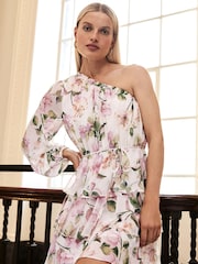 Forever New White & Pink Sienna Asymmetric Tiered Mini Dress - Image 1 of 5