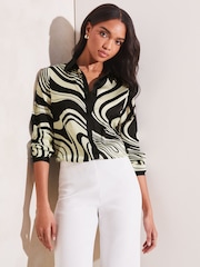 Lipsy Cream Swirl Printed Satin Button Through Shirt - Image 1 of 4