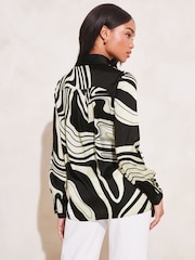 Lipsy Cream Swirl Printed Satin Button Through Shirt - Image 2 of 4