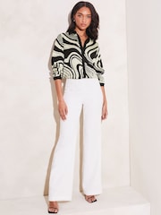 Lipsy Cream Swirl Printed Satin Button Through Shirt - Image 3 of 4