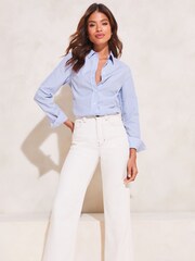Lipsy Navy Blue Stripe Collared Button Through Shirt - Image 3 of 4