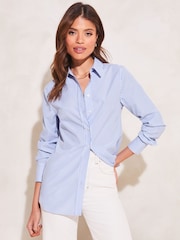 Lipsy Navy Blue Stripe Collared Button Through Shirt - Image 4 of 4