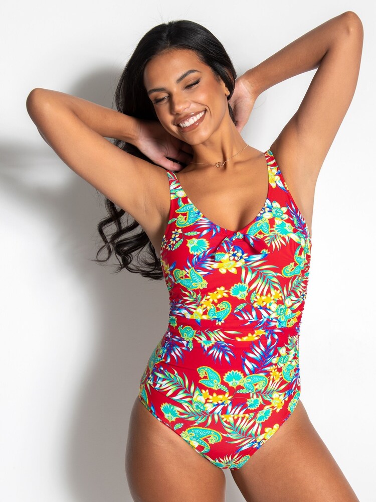 Pour Moi Red Heatwave Scoop Neck Tummy Control Swimsuit - Image 1 of 5 Pour Moi Red Heatwave Scoop Neck Tummy Control Swimsuit - Image 1 of 5