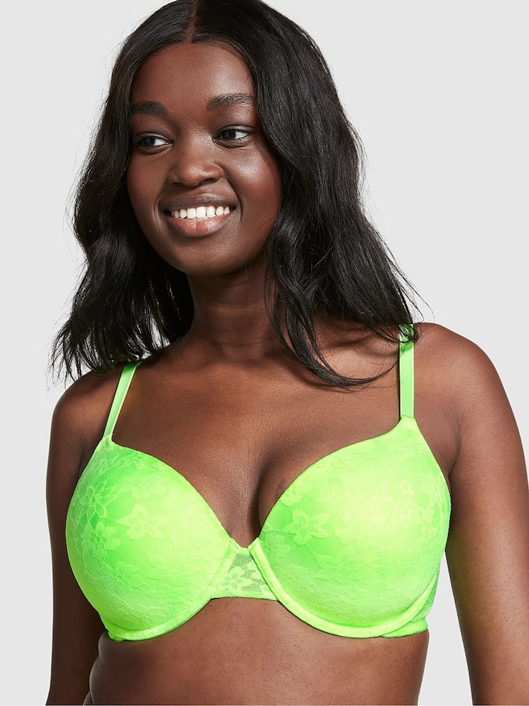 Victoria's Secret PINK Lime Green Floral Lace Lightly Lined Bra - Image 2 of 3