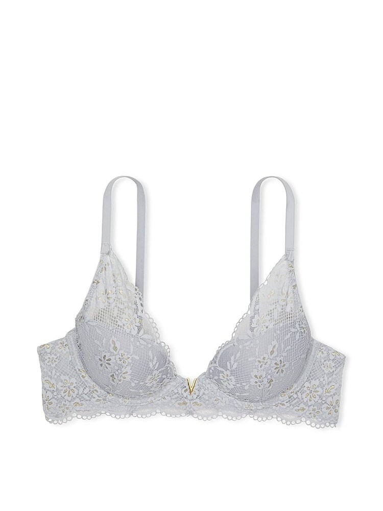 Victoria's Secret Flint Grey Lace Half Pad Plunge Bra - Image 3 of 3