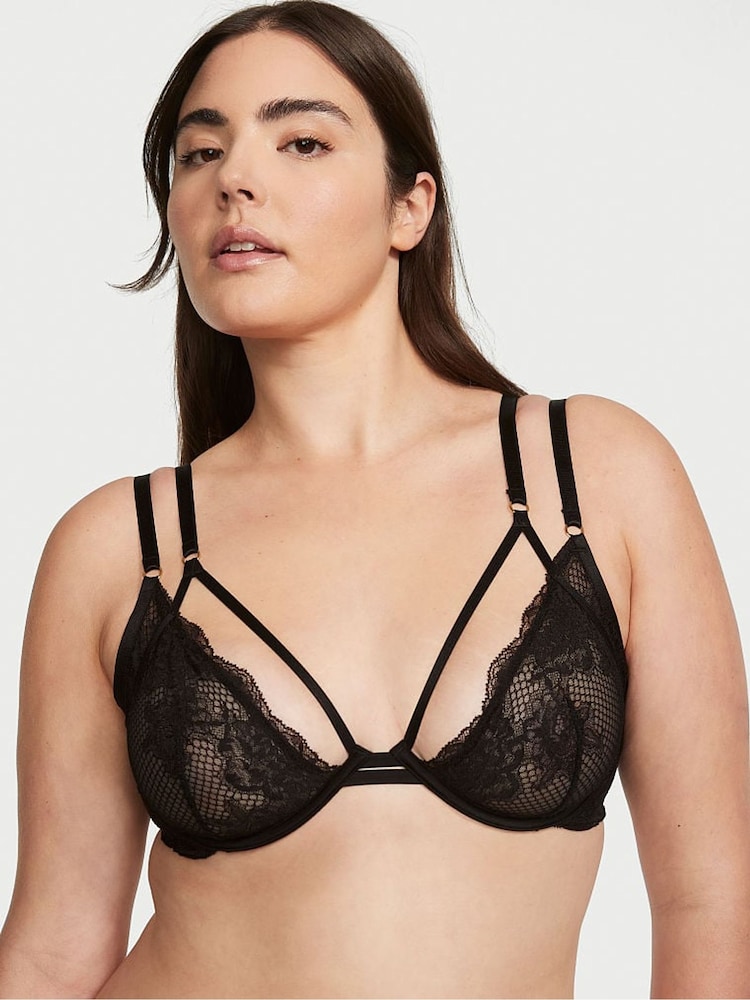 Victoria's Secret Black Fishnet Lace Low Cut Demi Bra - Image 1 of 4 Victoria's Secret Black Fishnet Lace Low Cut Demi Bra - Image 1 of 4