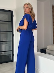 Girl In Mind Cobalt Blue Tamara Frill Detail Wide Leg Jumpsuit - Image 4 of 6