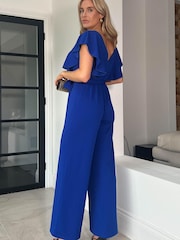 Girl In Mind Cobalt Blue Petite Tamara Frill Detail Wide Leg Jumpsuit - Image 3 of 4