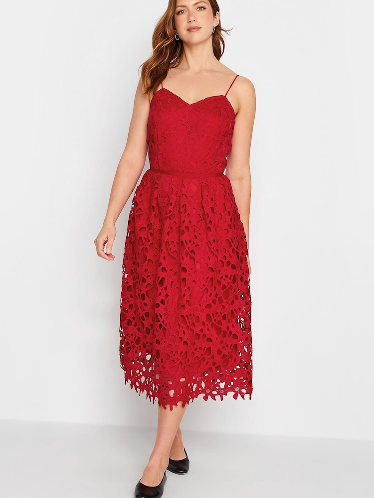 Long Tall Sally Red Lace V-Neck Midi Dress - Image 1 of 4 Long Tall Sally Red Lace V-Neck Midi Dress - Image 1 of 4